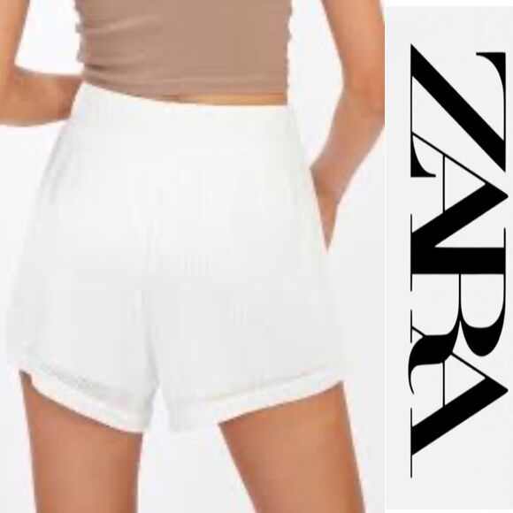Zara High Waisted Mesh Cutout Shorts - Picture 1 of 8